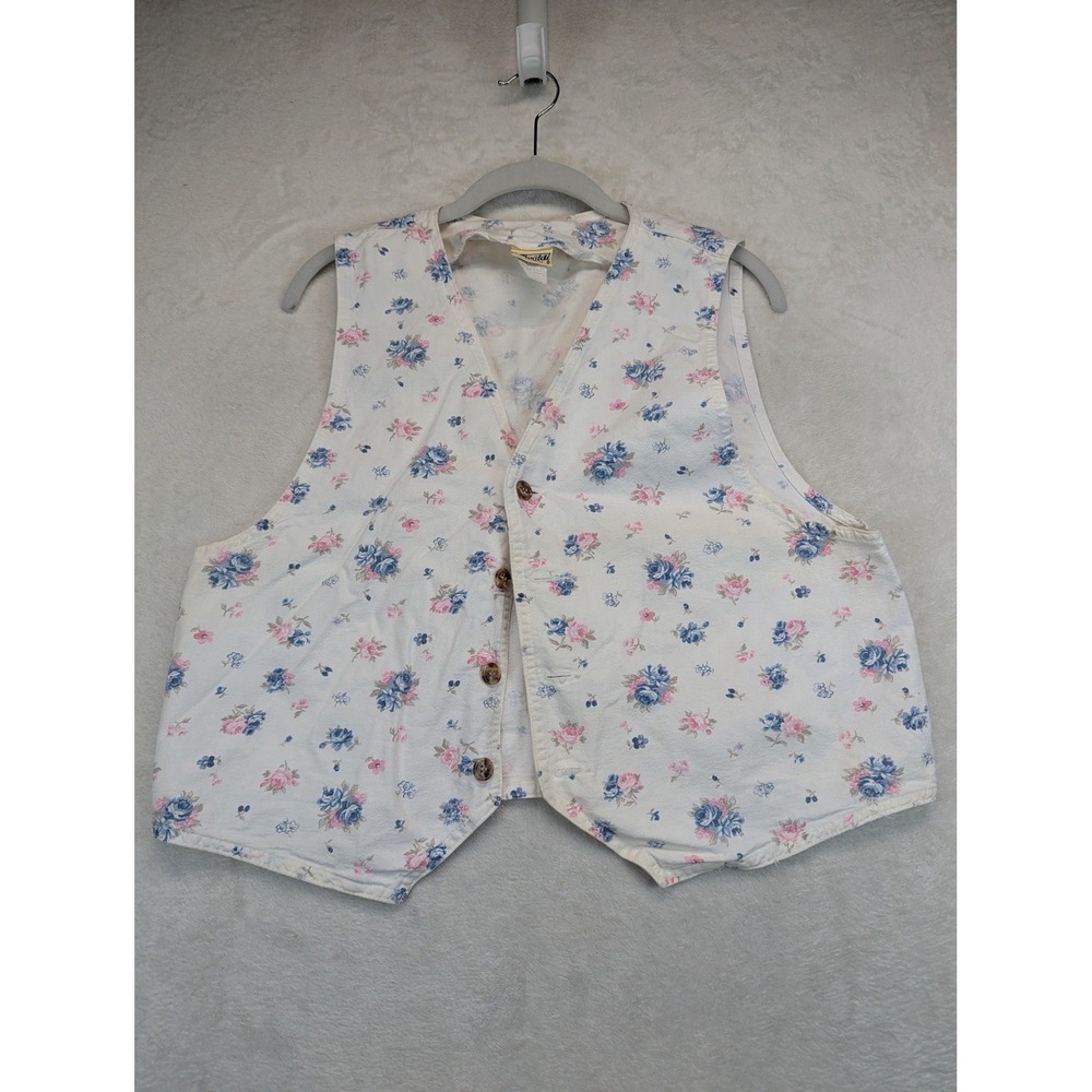 Vintage Vivaldi Jeanswear Floral Vest Womens Medium 80s 90s Cottagecore USA